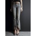 Fashion Light Blue Asymmetrical Pockets Cotton Denim Flare Pants Summer