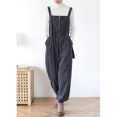 Unique dark blue high waist spring jumpsuit pants