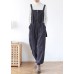 Unique dark blue high waist spring jumpsuit pants