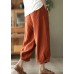 Orange Pockets Tie Waist Linen Harem Pants Summer