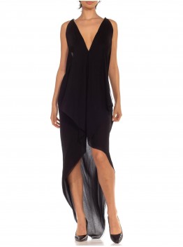 MORPHEW COLLECTION ATELIER Black & Gold Silk Chiffon Sexy Grecian Back Chain Gown