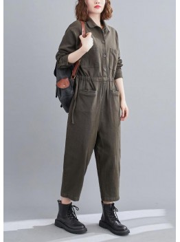 Bohemian Gray Green Pant Unique Spring Lapel Patchwork Jumpsuit Pants