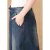 Fashion Denim Blue High Waist Pockets Patchwork Cotton Harem Pants Spring