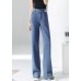 Modern Blue High Waist Zip Up Pockets Plaid Cotton Wide Leg Pants Trousers Summer