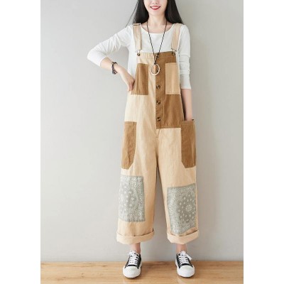 Boho Beige Patchwork Jeans Jumpsuit