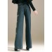 Chic Denim Blue Sequins Embroideried Pockets Cotton Wide Leg Pants Summer