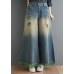 Plus Size Blue High Waist Hole Pockets Tassel Cotton Denim Wide Leg Pants Spring