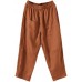 Caramel Solid Linen Harem Pants High Waist Pockets Summer