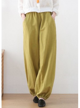 Bohemian Ginger Elastic Waist Linen Beam Pants Summer