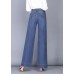 Unique Denim Blue High Waist Zip Up Pockets Draping Cotton Wide Leg Pants Summer