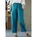 Fashion Peacock Blue Elastic Waist Patchwork Linen Harem Pants Summer