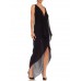 MORPHEW COLLECTION ATELIER Black & Gold Silk Chiffon Sexy Grecian Back Chain Gown