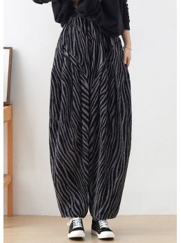 Plus Size Black Grey Elastic Waist Pockets Cotton Harem Pants Spring