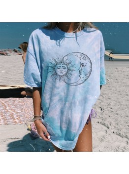 Leisure round neck short sleeved printed tie dye pullover women's T-shirt HF2403-03-04