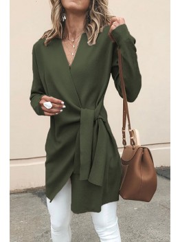 Solid color faux deerskin velvet V-neck belt mid-length HF0414-02-02