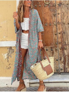 Women's printed loose long cardigan  HE1402-04-02