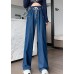 French Solid Navy Elastic Waist Big Pockets Cotton Wide Leg Pants Summer