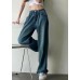 Modern Blue High Waist Draping Pockets Cotton Denim Wide Leg Pants Summer