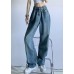 Chic Vintage Blue High Waist Draping Cotton Denim Wide Leg Pants Summer