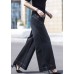 Boutique Black Pockets Draping Cotton Denim Straight Pants Spring