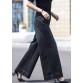 Boutique Black Pockets Draping Cotton Denim Straight Pants Spring