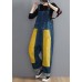 French Denim Blue Jeans women's Spring Patchwork Jumpsuit Pants