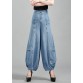 Fashion Light Blue High Waist Pockets Cotton Denim Lantern Pants Summer