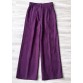 Fashion Purple Elastic Waist Pockets Jacquard Silk Wide Leg Pants Summer