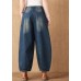 Fashion Denim Blue High Waist Pockets Patchwork Cotton Harem Pants Spring