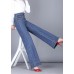 Unique Denim Blue High Waist Zip Up Pockets Draping Cotton Wide Leg Pants Summer