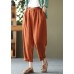 Bohemian Orange High Waist Pockets Original Design Linen Harem Pants Summer