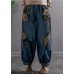 Women Denim Blue Elastic Waist Embroideried Pockets Cotton Harem Pants Spring