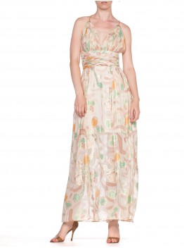 MORPHEW ATELIER Hand Painted Silk Lurex Fil Coupé  Chiffon Gown With Gold Chain Straps