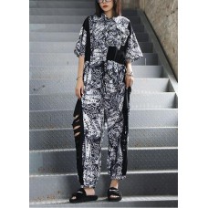 Women's summer high waist temperament fashion black print 2021 new one-piece jumpsuit