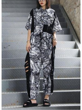 Women's summer high waist temperament fashion black print 2021 new one-piece jumpsuit
