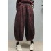 Handmade Red elastic waist pocket Print Linen lantern Pants Spring