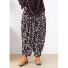 Pink Striped Cotton Wide Leg Pants High waist Spring