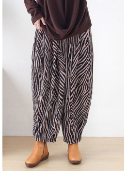 Pink Striped Cotton Wide Leg Pants High waist Spring