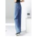 Modern Blue High Waist Zip Up Pockets Plaid Cotton Wide Leg Pants Trousers Summer