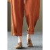 Bohemian Orange High Waist Pockets Original Design Linen Harem Pants Summer