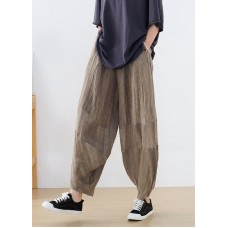 Apricot Baggy Linen Lantern Pants Patchwork Wrinkled Summer