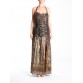 MORPHEW ATELIER Haute Couture Beaded Gown With High Slit Made From Antique Indian Sari Silk Woven Metal Fibers