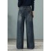 Loose Denim Blue High Waist Pockets Cotton Wide Leg Pants For Women Spring