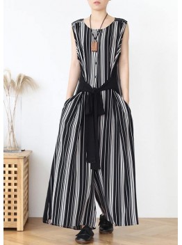 Summer new loose large size travel beach chiffon striped jumpsuit jumpsuit