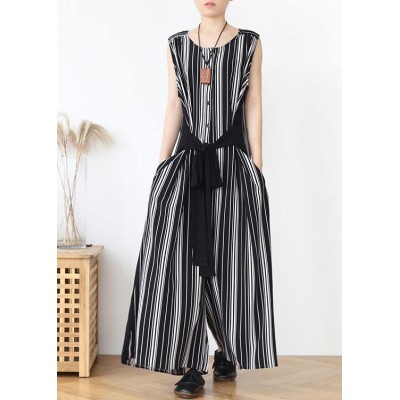 Summer new loose large size travel beach chiffon striped jumpsuit jumpsuit