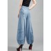 Fashion Light Blue High Waist Pockets Cotton Denim Lantern Pants Summer