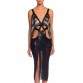 MORPHEW ATELIER Black & Gold Metal Mesh Satin Ribbon Bondage Strap Cutout Cocktail Dress