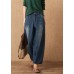 Fashion Denim Blue High Waist Pockets Patchwork Cotton Harem Pants Spring