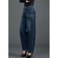 Bohemian Blue High Waist Flatering Zip Up Pockets Cotton Denim Pants Summer