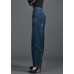 Bohemian Blue High Waist Flatering Zip Up Pockets Cotton Denim Pants Summer